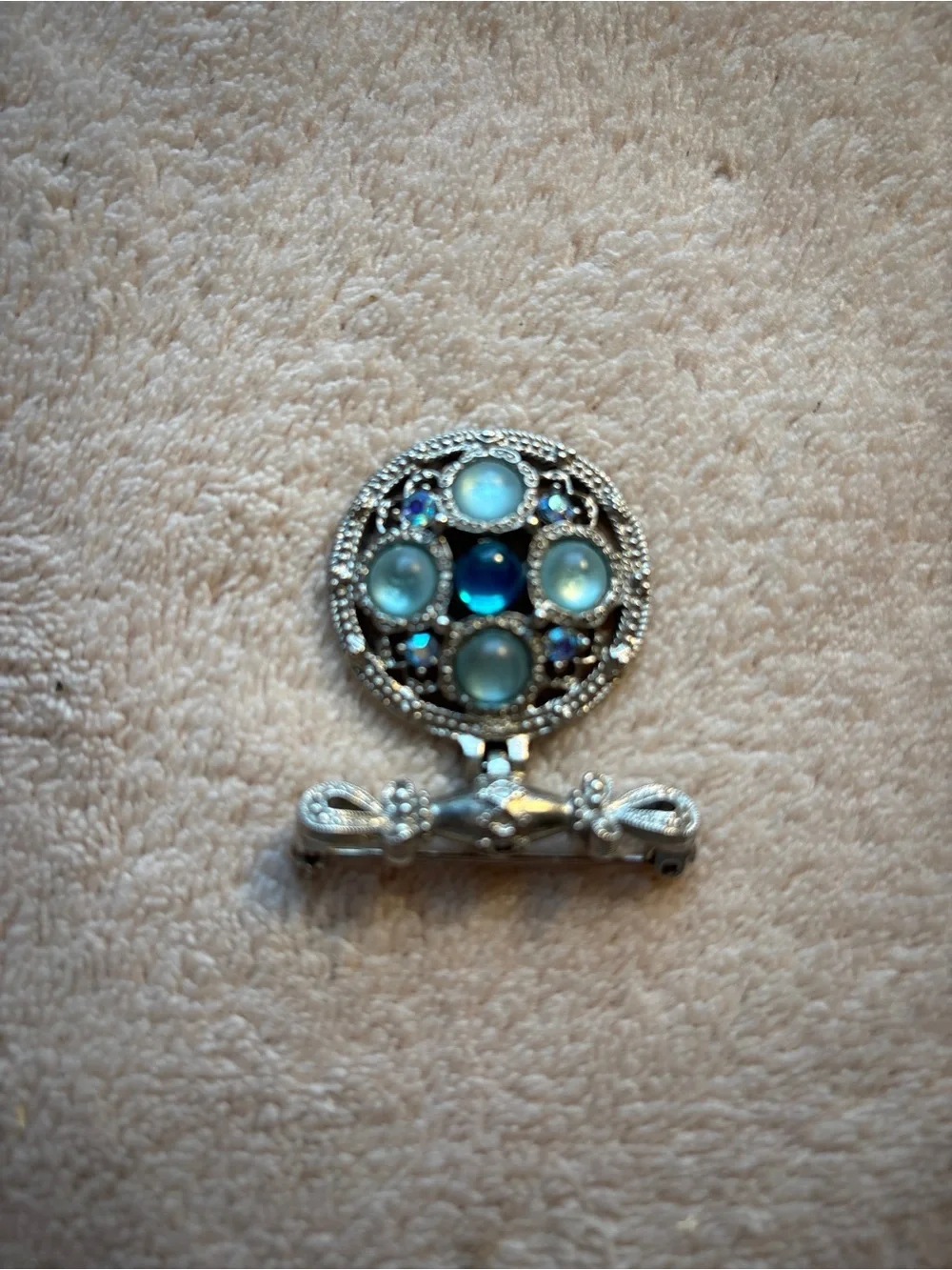 Silver-Tone Blue Gem Round Brooch - Women Jewelry